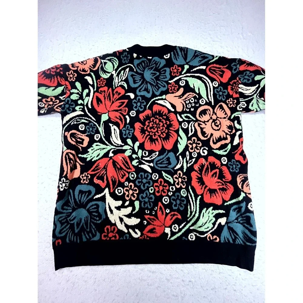 Bohme Sweater Womens XL Multicolor Floral Tight Knit Crew Neck Thermal Boho